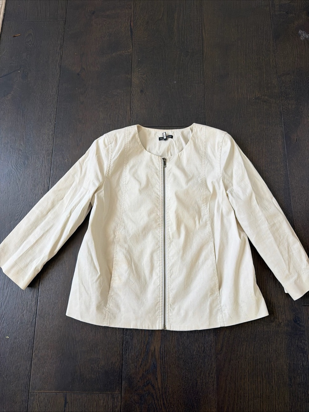 Eileen Fisher Cream Zip-Front Collarless Leather Jacket